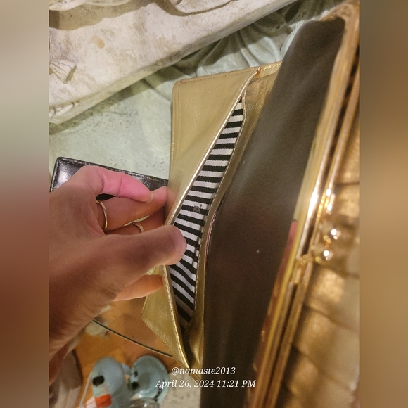 L.A.M.B. by Gwen Stefani Gold Glam Leather Fabric Wallet Designer Luxury #102 - Picture 13 of 16